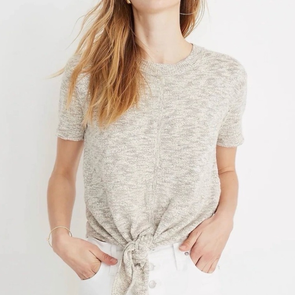 Madewell Knot Front Sweater Tee Marled Slate Gray Elevated Casual Top Size Small